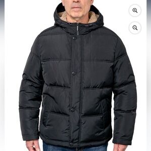 🥶London Fog Men's Black Sherpa lined Hood Puffer Jacket Water resistant XL NWT🥶
